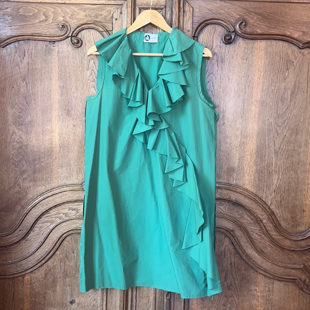 Lanvin Olive Ruffle Raw Edge Sheath Dress Size 14